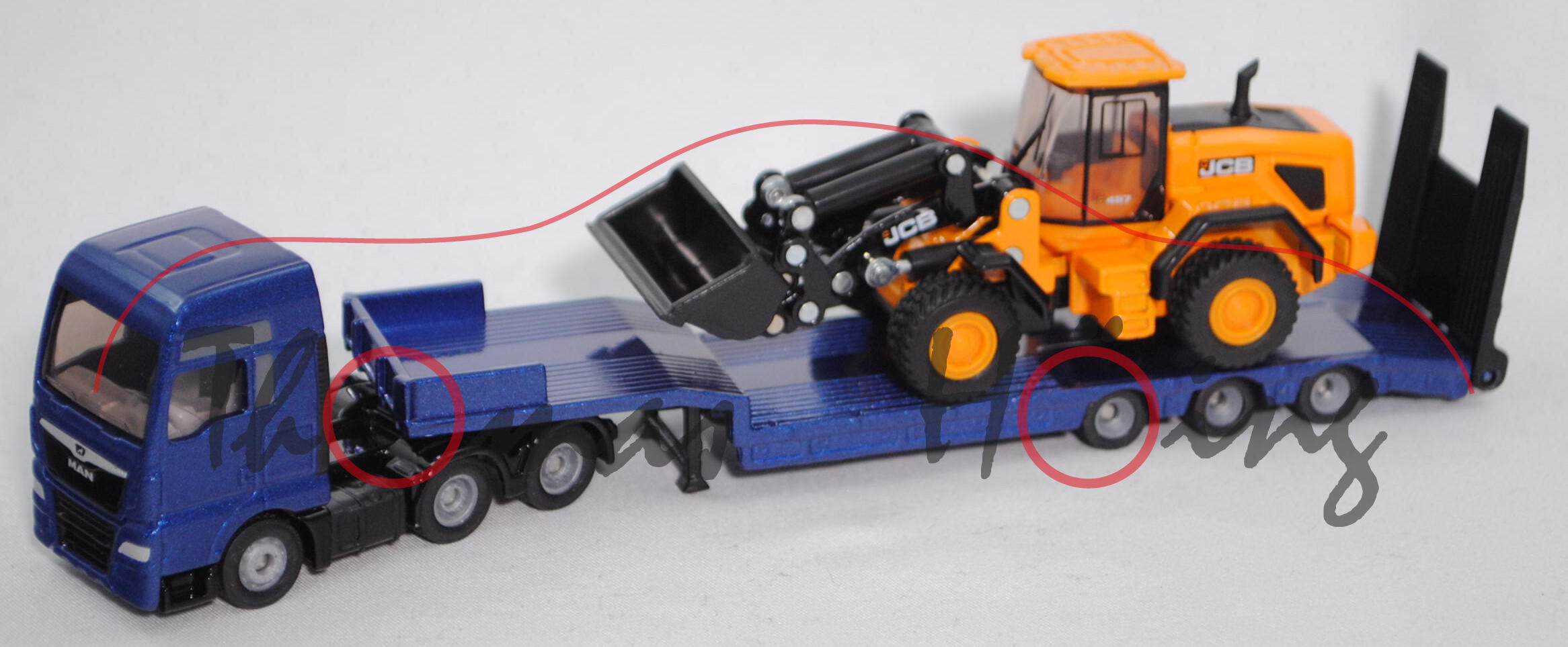 00000 MAN TGX XXL + Tieflader + JCB® Radlader, blau/schwarz/gelb, SIKU 1:87, L17mpK