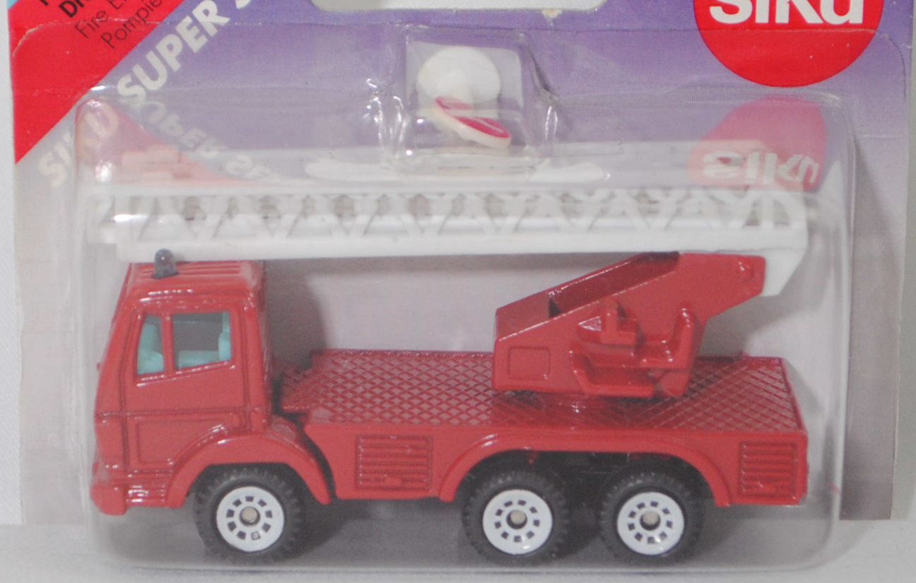 00001 Metz Hubrettungsfahrzeug DL 23-12 S auf Fahrgestell Mercedes-Benz SK 2429 6x4/41 (Modell 1989-1994) (Feuerwehr-Drehleiter), rot, Bpr. 0811/1019/1015, SIKU SUPER, 1:83, P27