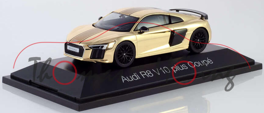 Audi R8 V10 plus (Baureihe 4S, 2. Gen., Typ Coupé, Modell 15-19), gold glänzend, Herpa, 1:43, PC-Box