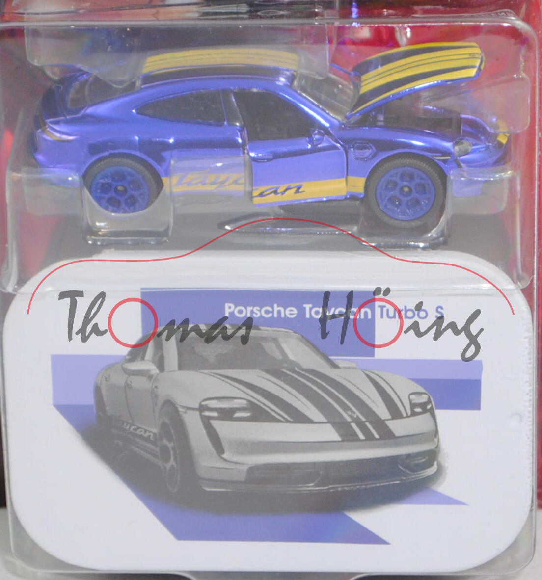 Porsche Taycan Turbo S (1. Gen., Typ 9J1, Mod. 2019-), ultramarinblaumet., majorette, 1:63, Blister