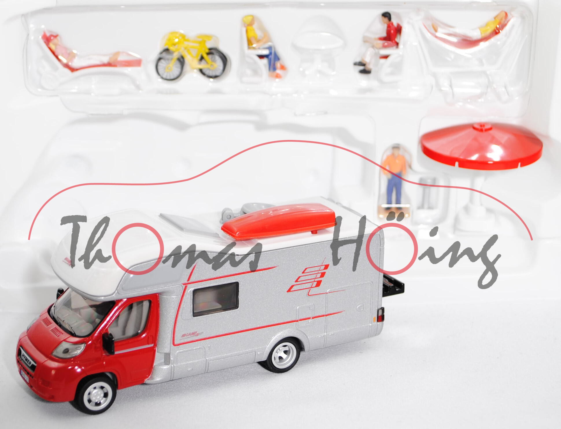 00000 Hymer Camp 614 SL (Modell 2006-2011) Wohnmobil, rot/silbergraumetallic, Siku, 1:50, L17mK