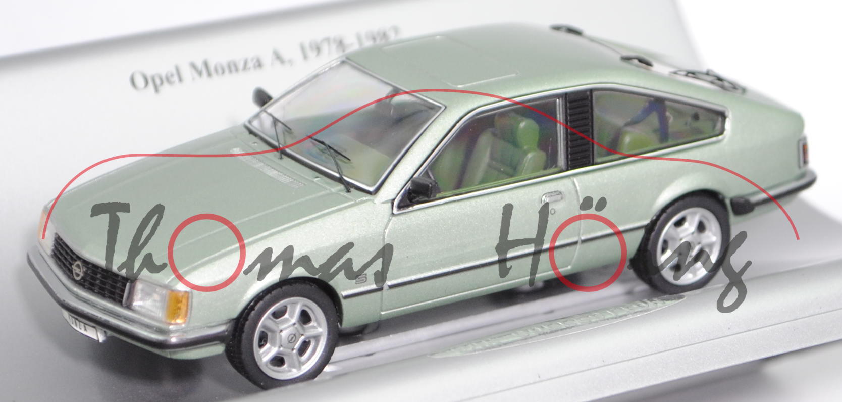 Opel Monza (1. Gen. Typ Monza A1, Modell 1978-1981), opalgrün metallic, Schuco, 1:43, Werbebox