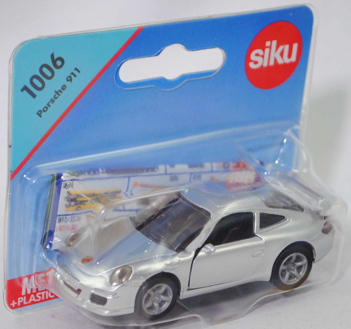 00009 Porsche 911 Carrera S (Typ 997.1 Coupé / 997 MK1 Coupé, Vorfacelift, Modell 2004-2008), weißaluminiumrmetallic, Bpr. 1006, B22a / B22b grau, SIKU SUPER, 1:55, P29e