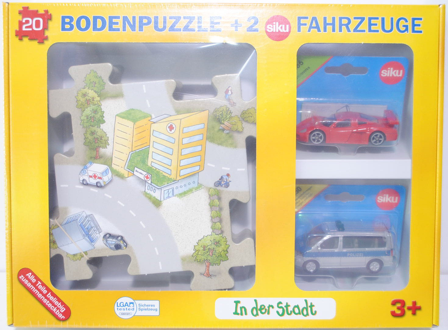 00001 20 teiliges Bodenpuzzle (78 x 63 cm) Stadt incl. 2 Siku Modelle (0866 00011 SIKU Sniper, feuer