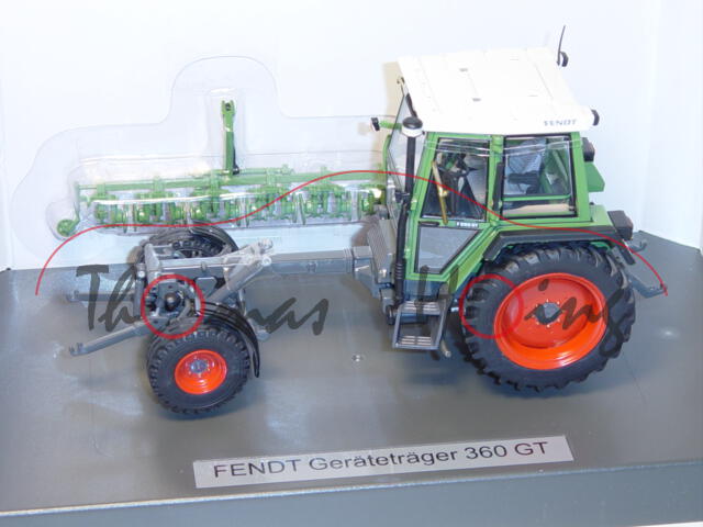 Fendt Geräteträger 360 GT, resedagrün/grau, mit Rübenhacke, Türen + Frontscheibe + Heckscheibe zu öf