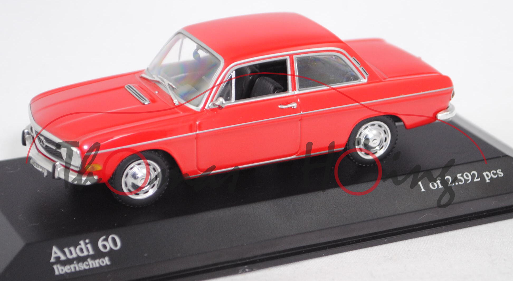 Audi 60 L (Typ F103, Modell 1970-1972), iberischrot (Lacknummer L31F), Minichamps, 1:43, PC-Box
