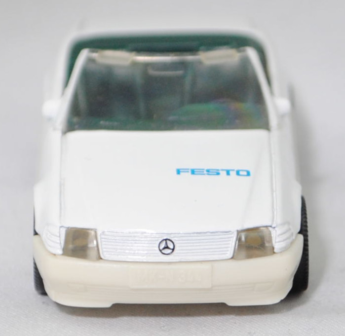 00401 Mercedes-Benz 500 SL (R 129, Modell 1989-1992), reinweiß, innen kieferngrün, FESTO auf der Motorhaube, Hong, B7, SIKU SUPER, 1:55, m (Limited Edition)
