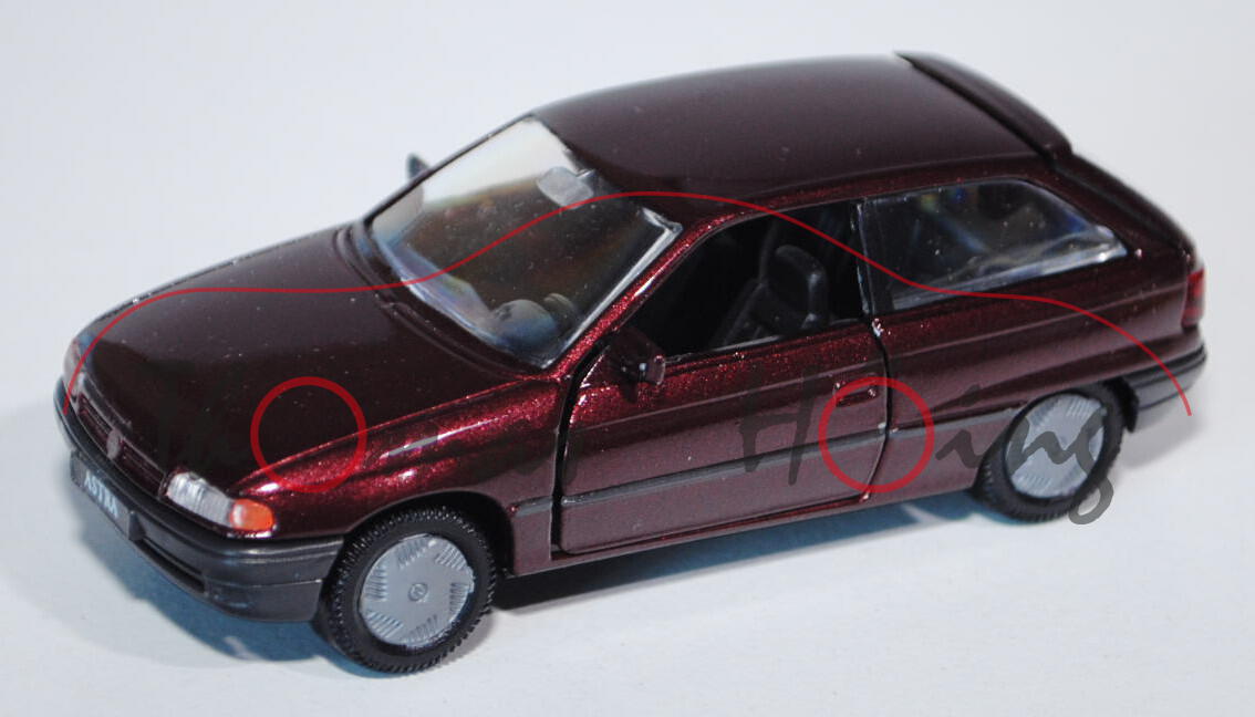 Opel Astra (Typ F, Dreitürer, Schrägheck), Modell 1991-1994, marseillerot metallic, Türen + Heckklap