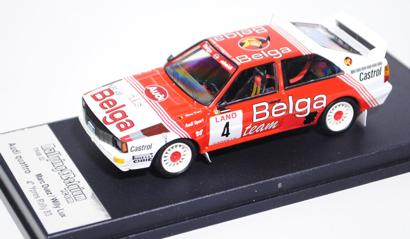 Audi Quattro, Modell 1980-1991, reinweiß/verkehrsrot, Ypres Rallye 1983, Fahrer: Marc Duez / Willy L