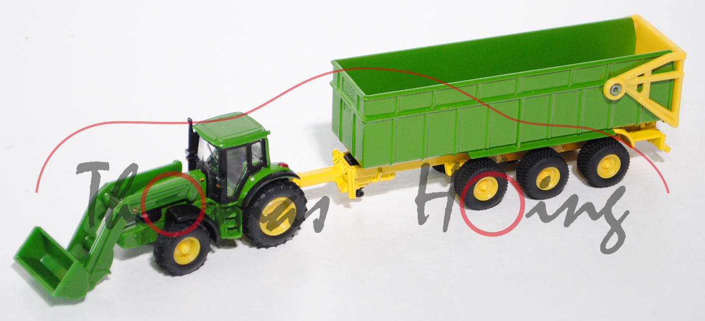 00000 John Deere 6920 S mit Frontlader und Anhänger, smaragdgrün/gelb, 1:87, L17mK (blau)