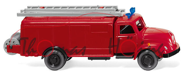 Feuerwehr - Magirus S 3500 (Mod. 1952-1955) Spritzenwagen, rot, Chassis schwarz, Wiking, 1:87