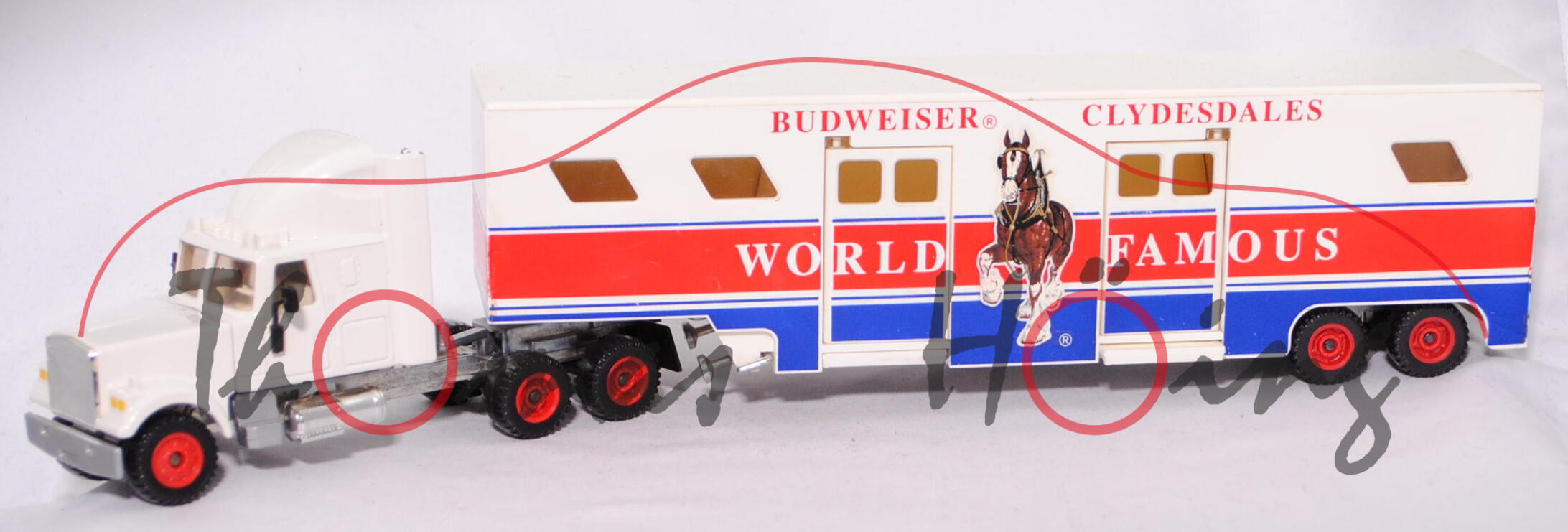 00004 Volvo WHITE INTEGRAL SLEEPER WIL64T Pferdetransporter, weiß, BUDWEISER CLYDESDALES