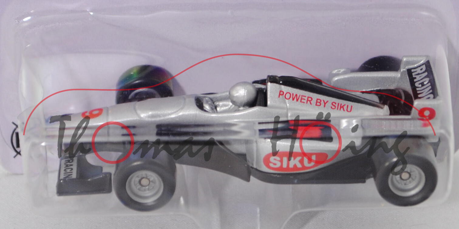 00001 Formel I Rennwagen, silber/schwarz, RACING/siku/POWER BY SIKU/9, Fahrer silbergrau, P26 (m-)