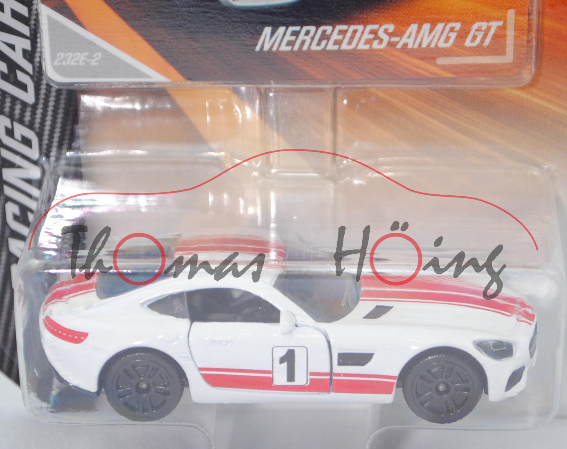 Mercedes-AMG GT (Baureihe C 190, Modell 2015-) (Nr. 232E), weiß, rote Streifen, 1, Nr. 232E-2, 1:61