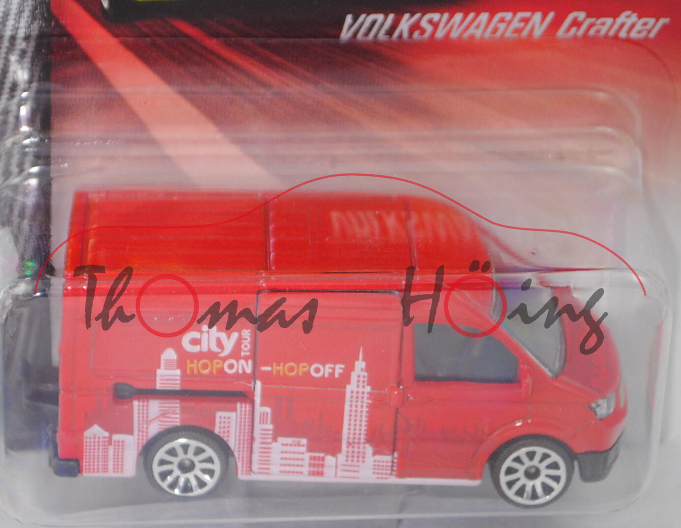 VW Crafter Kastenwagen Normaldach (2. Gen., Typ 7C0, Mod. 17-), rot, city TOUR, majorette, 1:81, mb