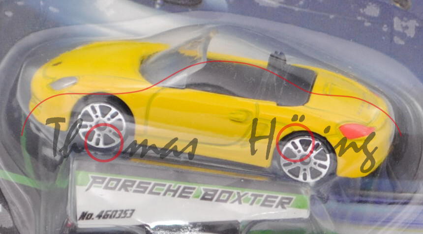 Porsche Boxster (3. Gen., Typ 981, Mod. 2012-2016), verkehrsgelb, JAMARA STREET KINGS 1:64, Blister