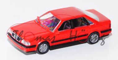 Audi V8 (D11, Typ 4C, Modell 88-94), verkehrsrot, innen schwarz, Aero-Felgen, Rietze, 1:87, Werbebox