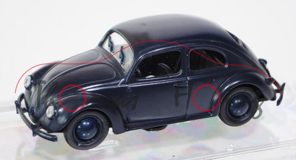 VW Käfer Limousine (Typ KdF-Wagen) (Brezelkäfer), Modell 1938-1945, graublau, VITESSE, 1:43, PC-Box