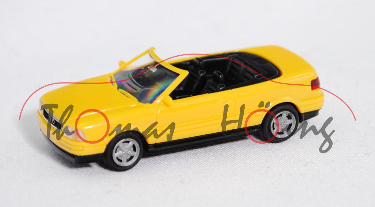 Audi Cabriolet 2.3E (B3, Typ 8G, Mod. 91-94), signalgelb (vgl. ginster), innen schwarz, Rietze, 1:87