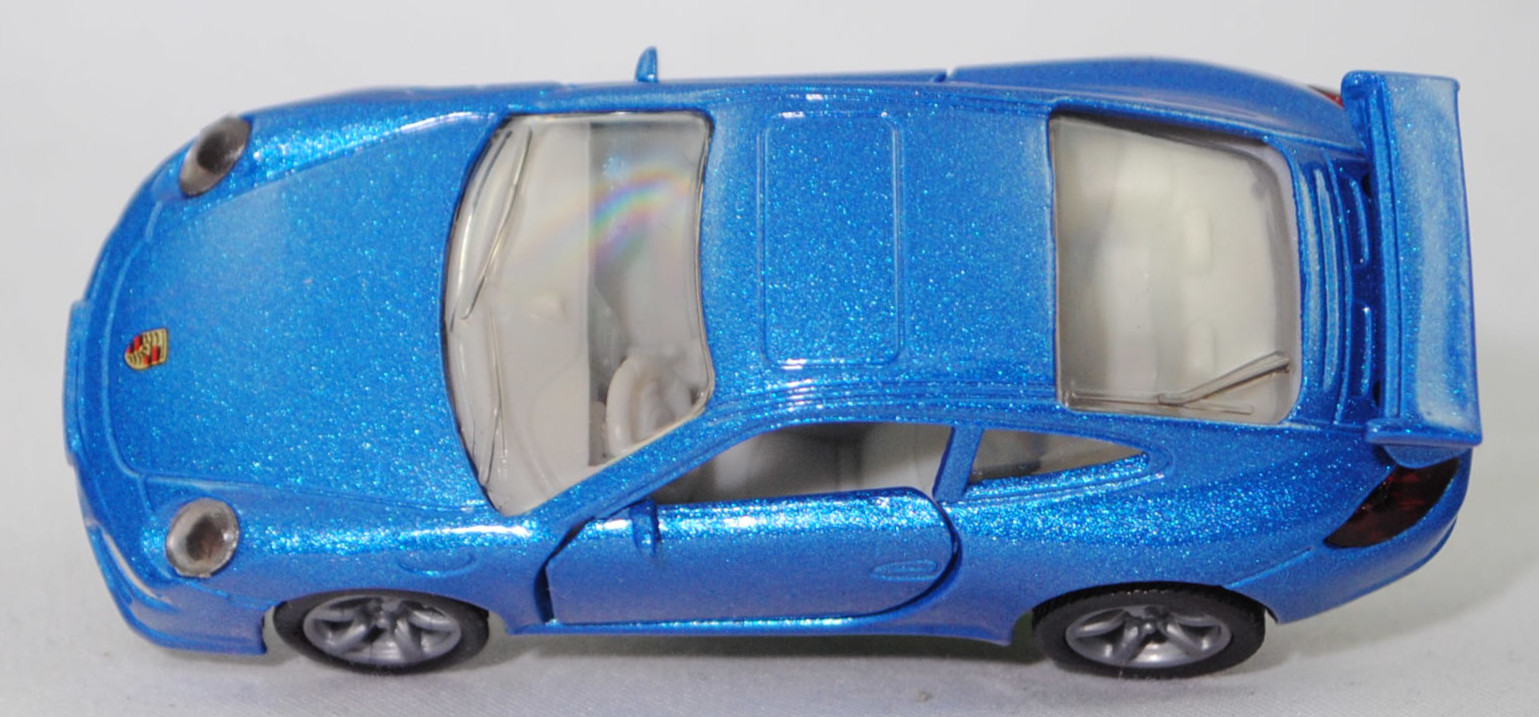 00005 Porsche 911 Carrera S (Typ 997.1 Coupé / 997 MK1 Coupé, Vorfacelift, Modell 2004-2008), verkehrsblaumetallic, B22a / B22b geschlossen silbergrau, SIKU SUPER, 1:55, m