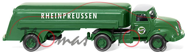 Magirus S 3500 (Modell 1952-1955, Baujahr 1958) Tanksattelzug, minzgrün, Dach Fahrerhaus weiß, RHEIN