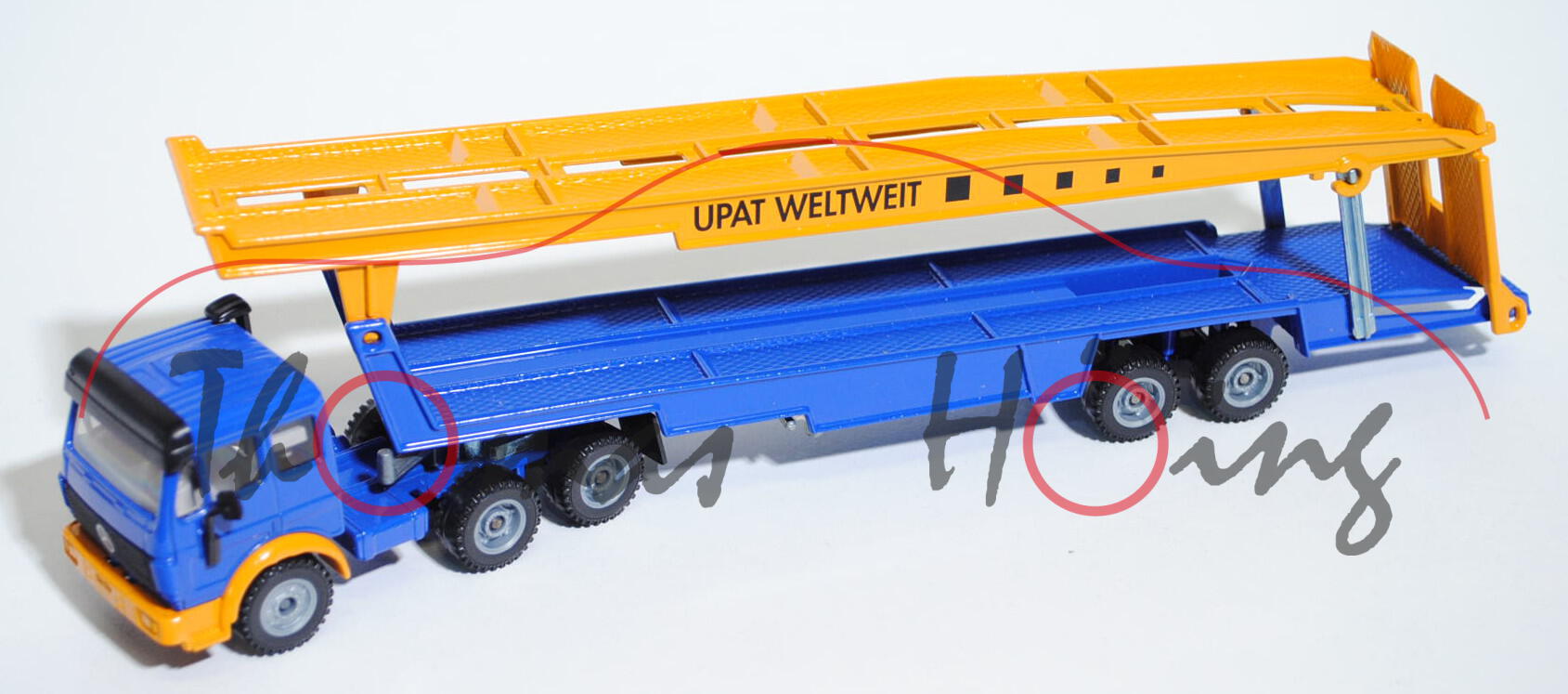 Mercedes SK Autotransporter, ultramarinblau/melonengelb, UPAT WELTWEIT, L14a