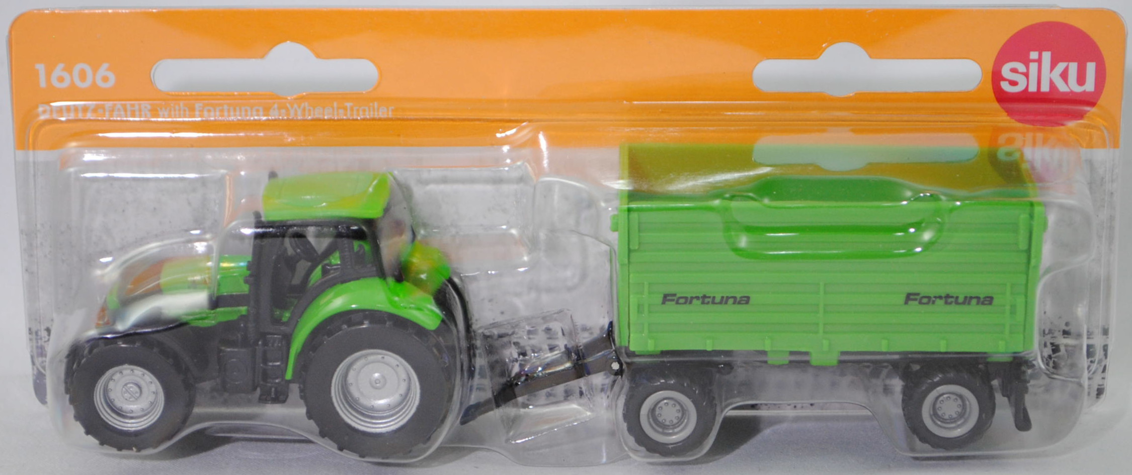 00000 DEUTZ-FAHR Agrotron 265 (Modell 2003-2007) mit Fortuna Zweiachs-Dreiseitenkipper K 180 / 5.2 (Modell 1983-), gelbgrün/schwarz, SIKU SUPER, P29f