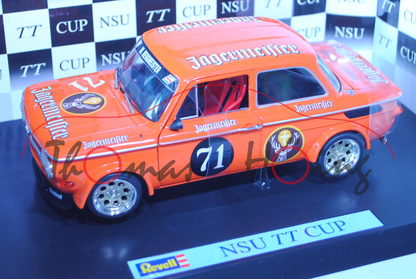 NSU 1300 TT Cup Racing (Typ 67), Modell 1967-1972, orange, Fahrer: Willi Bergmeister, Jägermeister, 