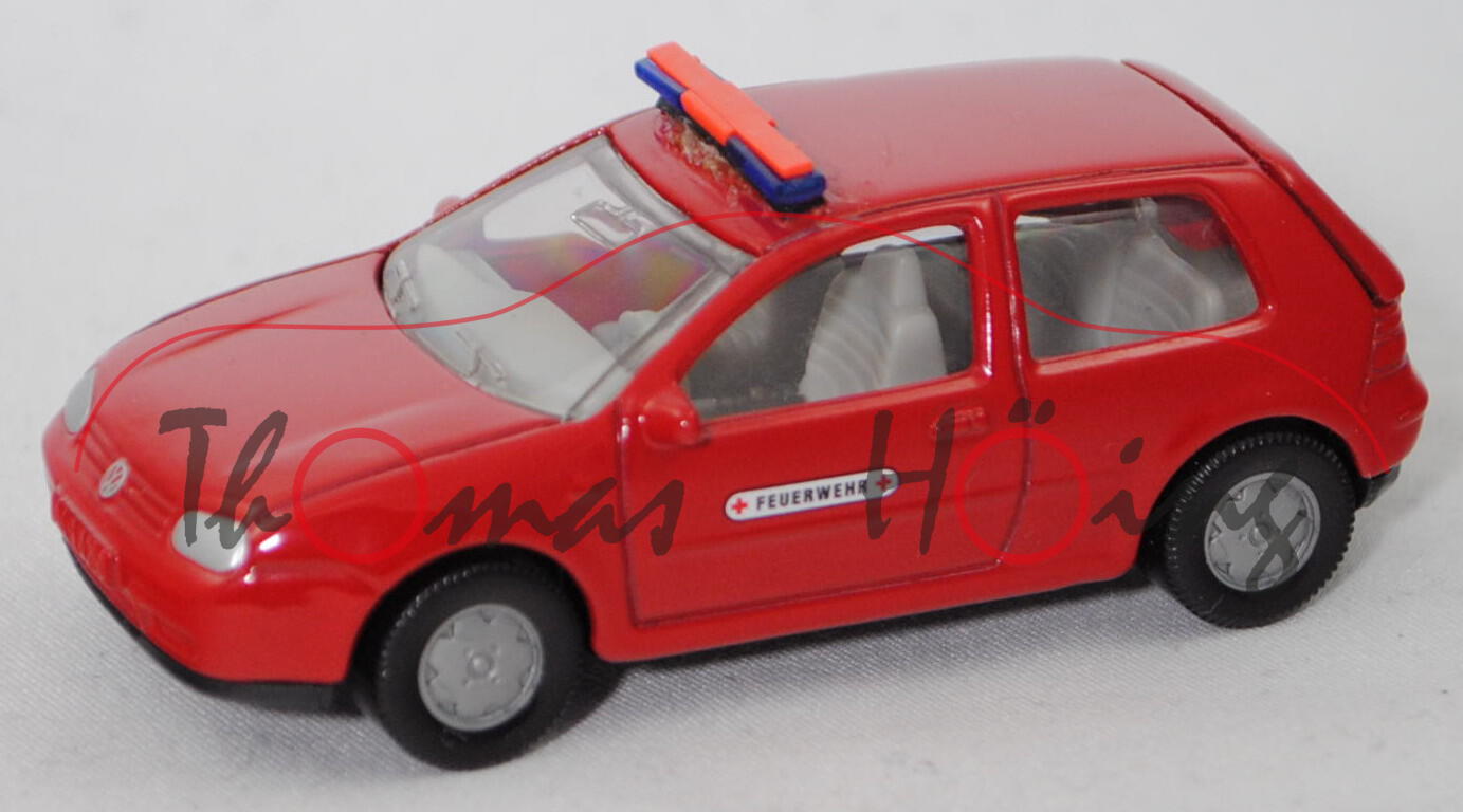 VW Golf IV 1.8 T Highline (4. Gen., Typ 1J, Mod. 1997-2003), karminrot, FEUERWEHR, SIKU, 1:55, Umbau