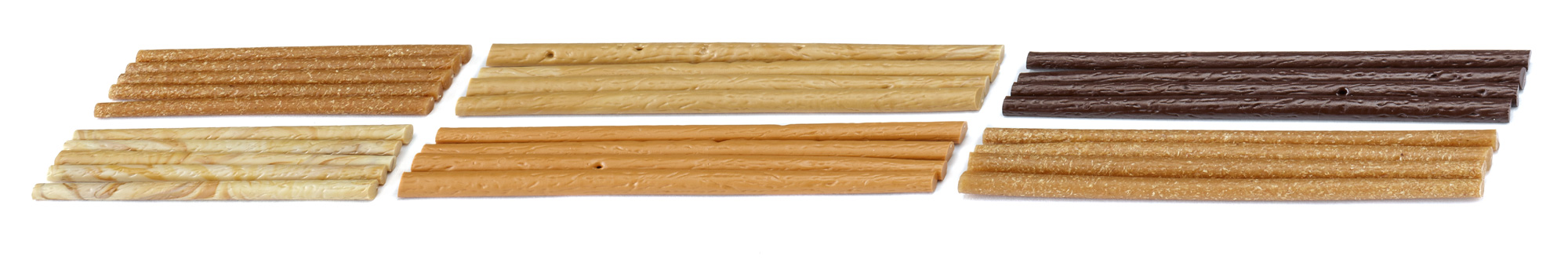 Zubehörpackung - Baumstämme, 4x 4 Stück in 1:87 dunkelbraun / braunbeige / hellbraun / Echtholz changierend, 2x 4 Stück in 1:160 hellbraun / Echtholz changierend, Wiking, mb