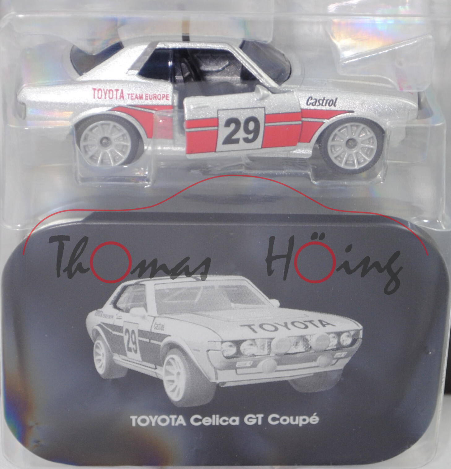 Toyota Celica GT 1600 Gruppe 2 (Mod. 1976-1977), silber, Nr. 29, mit Metalldose, majorette, 1:56, mb