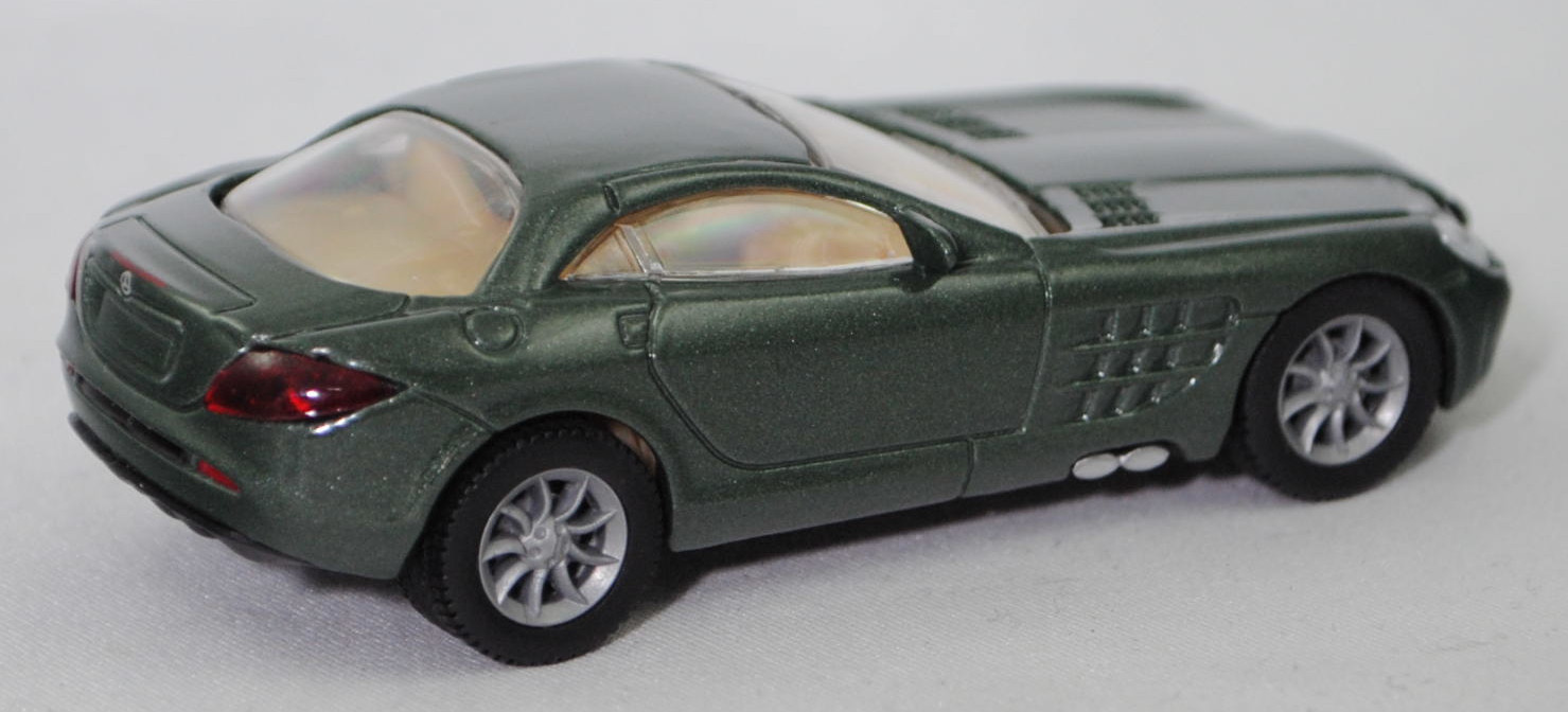 00007 Mercedes-Benz SLR McLaren (1. Generation, C 199, Modell 2004-2008), hell-chromoxydgrünmetallic, Bpr. 1004, B25a / B25b silbergrau, SIKU SUPER, 1:55, m