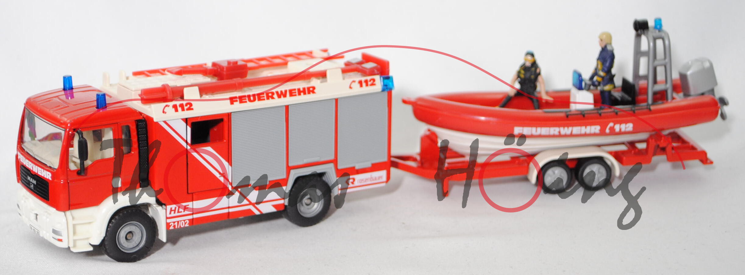 00000 HLF 20 auf Fahrgestell MAN TGA 18.460 M mit Anhänger + Boot, FEUERWEHR, SIKU, 1:55