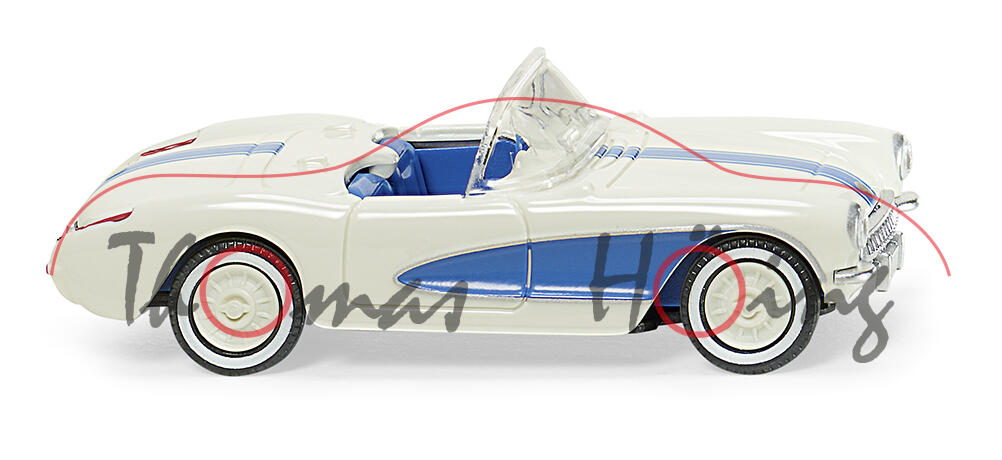 Chevrolet Corvette Convertible (Typ C1, Modell 1956-1958), perlweiß/himmelblau, Wiking, 1:87, mb