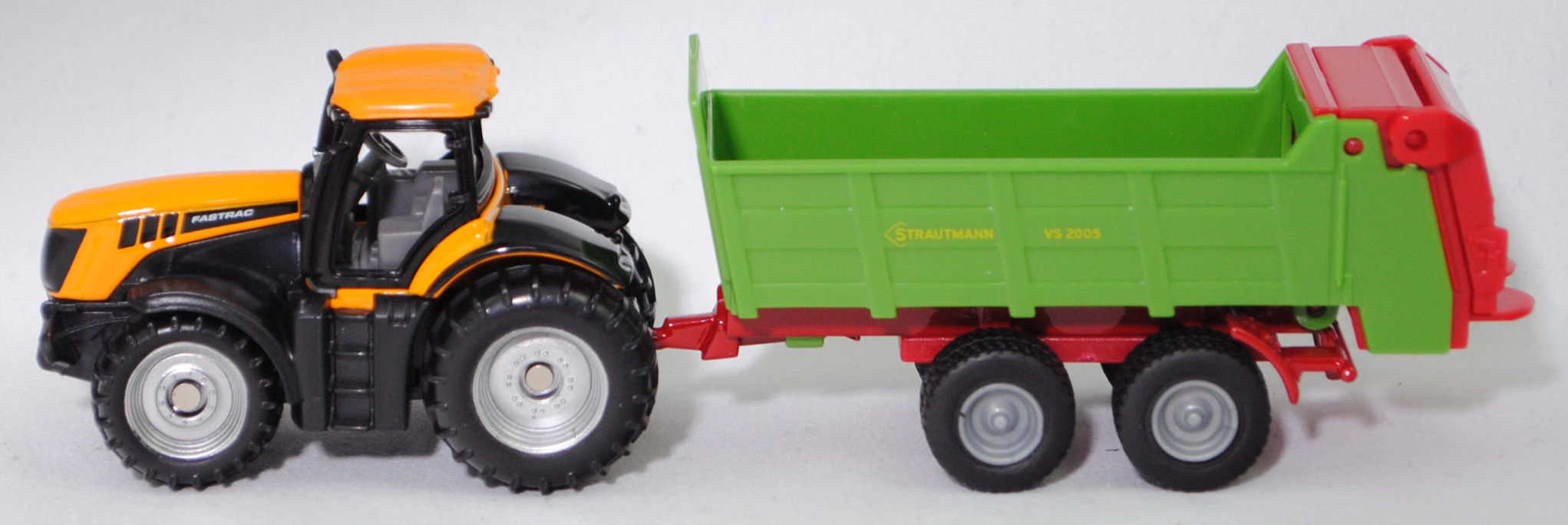 00000 JCB® 8250 V-TRONIC FASTRAC (Modell 2005-2011) und Strautmann Streublitz Universalstreuer VS 2004 (Modell 2012-2016), melonengelb/schwarz und gelbgrün, SIKU SUPER, P29f