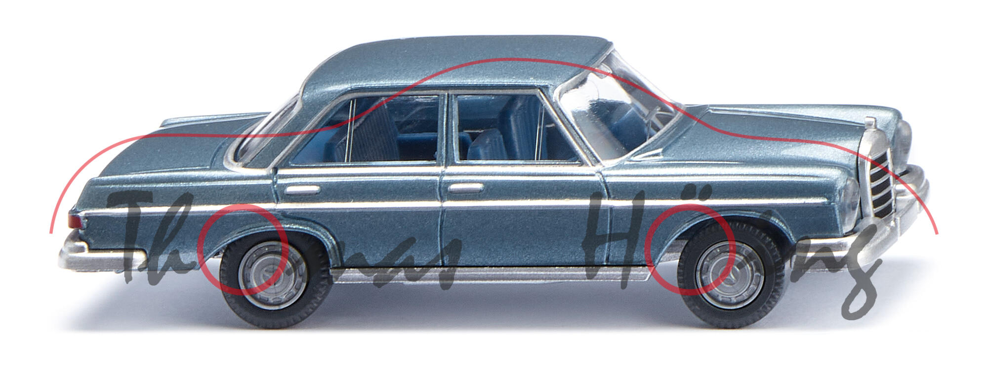 Mercedes-Benz 280 S (Baureihe W 108, auch als Alte S-Klasse bezeichnet, Modell 1967-1972), graublau-metallic (Farbcode 906), Wiking, 1:87, mb