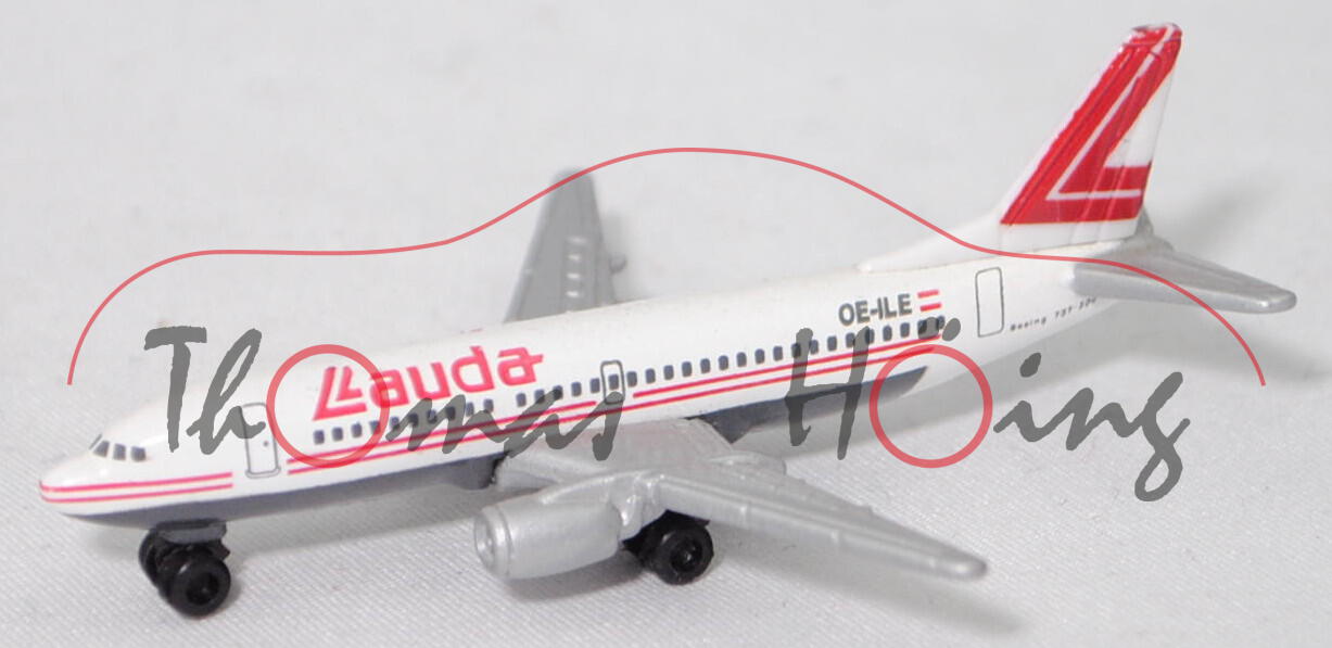 Boeing 737-300 (Modell 1984-1999), cremeweiß/silbergraumetallic, Lauda, SIKU, 1:502 (Handmuster)