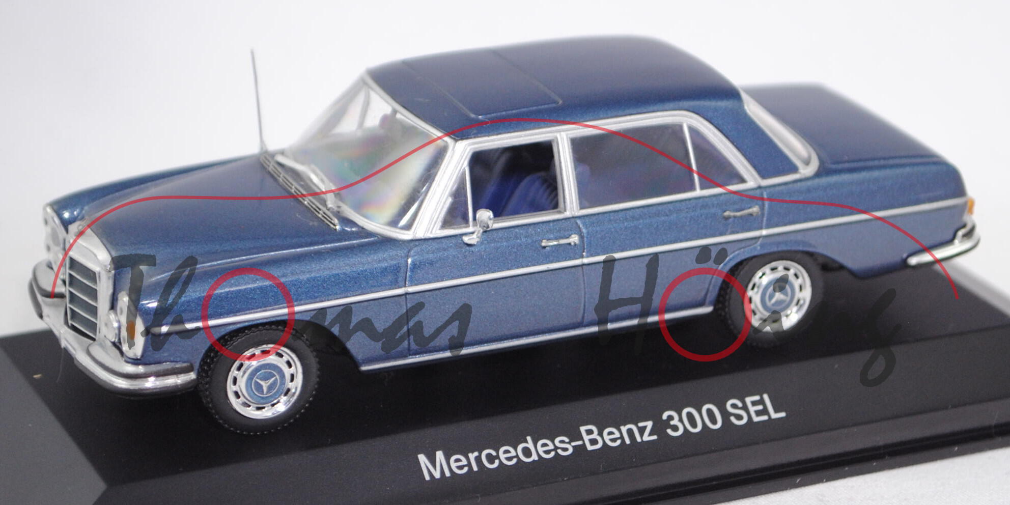 Mercedes-Benz 300 SEL 6.3 (W 109, Modell 1967-1972), hellblau metallic, Minichamps, 1:43, Werbebox