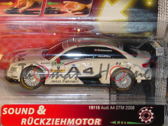 Audi A4 DTM 2008, Mj 2008, weiß, A4 Jetzt Fahren!, Nr. 9, Kristensen, Carrera, 1:43, mit Sound und R