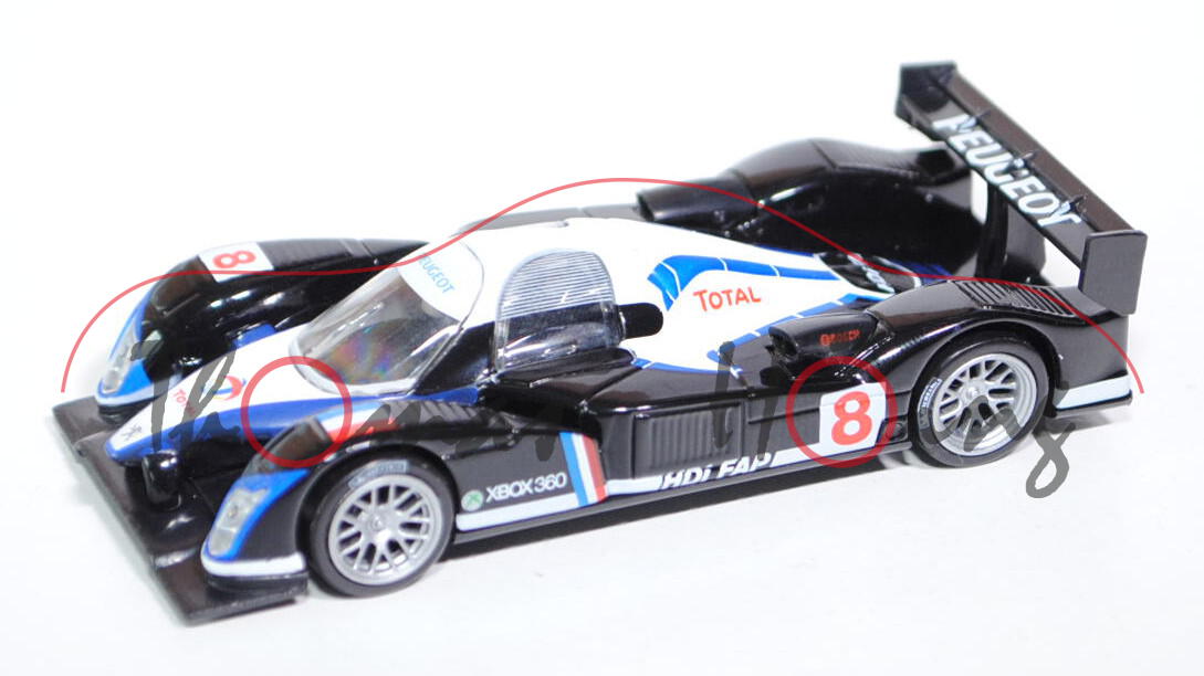 Peugeot 908, schwarz/weiß, TOTAL, Nr. 8, 1:50, Norev Racing, mb