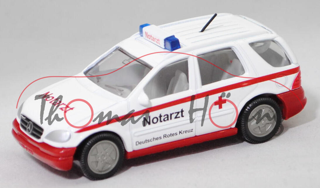 00002 Mercedes-Benz ML 320 (W 163, Mod. 97-01) Notarztwagen, weiß, Notarzt / Deutsches Rotes Kreuz, Bpr. 195 km/h, SIKU, 1:55