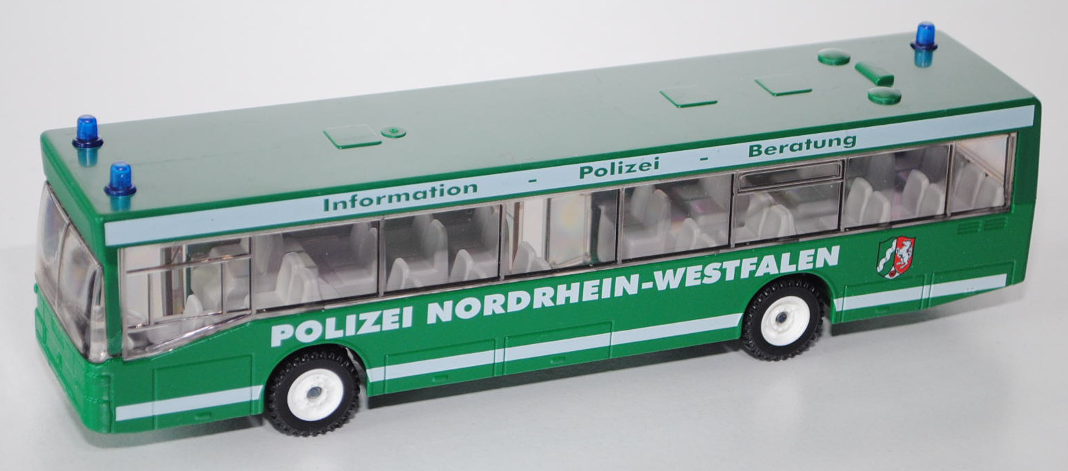 00003 Mercedes O405 N Polizei-Info-Bus, minzgrün, Information - Polizei - Beratung, mit NRW rechts