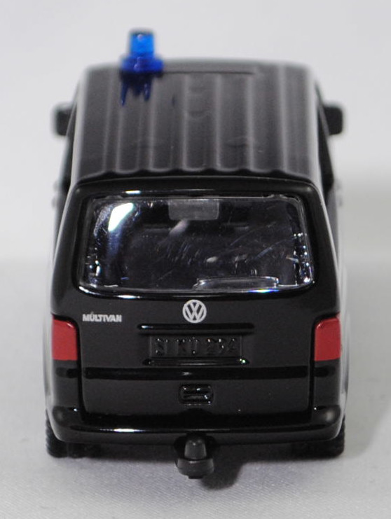 00000 VW T5 GP Multivan Highline 2.0 TDI (Typ 2 Transporter 5, Typ 7E, GP 2009, Modell 2009-2015) Sondereinsatzkommando, schwarz, POLIZEI, SIKU SUPER, 1:61, P29f