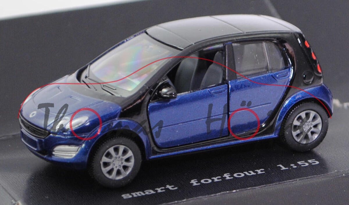 00403 smart forfour 1.5 passion (W 454, Modell 2004-2006), violettblaumetallic/schwarz, SIKU SUPER, 1:55, Werbeschachtel