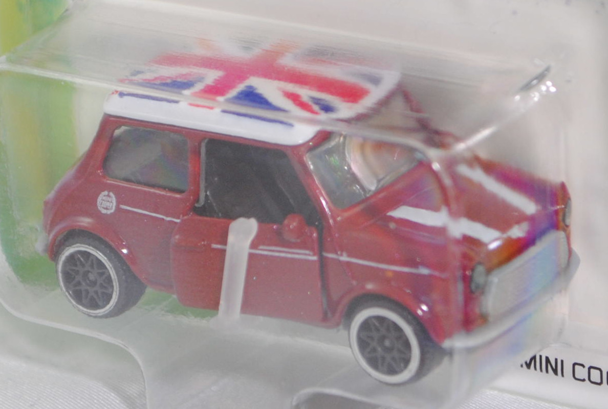 MINI Cooper 1.3i (ADO20, Modellcode XN, 5. Facelift 1991, Modell 1991-1996) (Nr. 265E), Karosserie rotmetallic, Dach weiß, majorette, 1:53, Blister (MINI ICONS PREMIUM CARS)