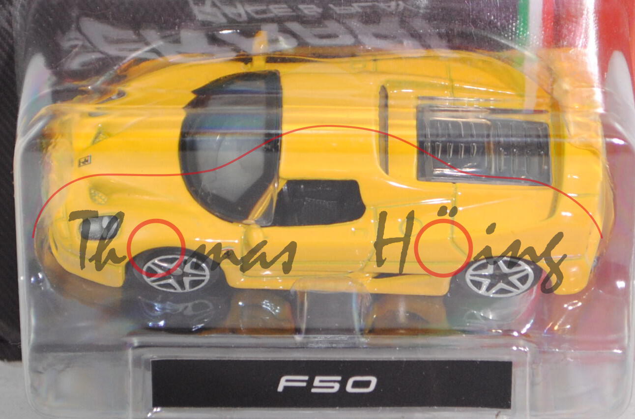 Ferrari F50 (Modell 1995-1997), giallo modena, Bburago FERRARI RACE & PLAY, 1:64er Serie, Blister