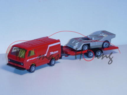 00002 SIKU-Renn-Team, verkehrsrot und verkehrsrot/schwarz, mit Porsche 917/10 TC, silber