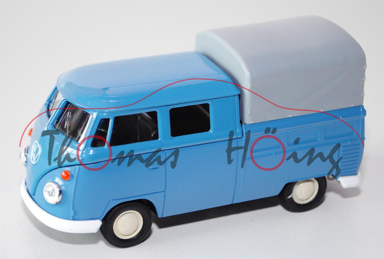 VW Transporter Doppelkabine (DoKa) mit Pritsche und Plane (Typ 2 T1), Modell 1962, hell-brillantblau