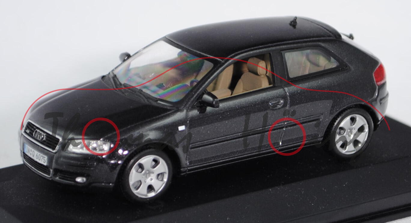 Audi A3 3.2 quattro, (Typ 8P, Modell 2003-2005, 2-türig), lavagrau perleffekt, Minichamps, 1:43, PC-