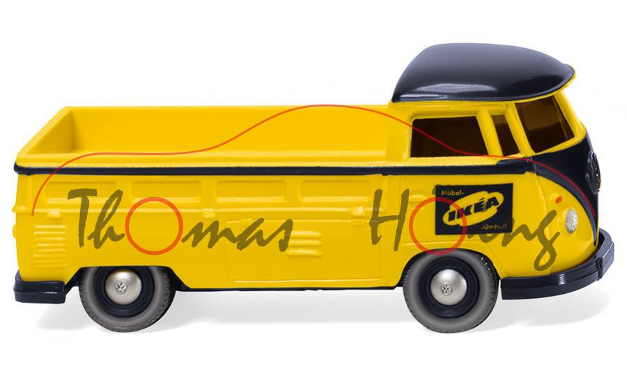 VW Transporter T1 1200 Pritschenwagen (Typ 2 T1, Mod. 1963-1967), gelb/blau, IKEA, Wiking, 1:87, mb